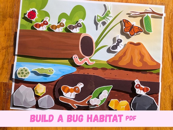 Build A Bug Habitat Kids Insect Printable Quiet Book Busy Book Kindergarten Toddler Activity Preschool Activity Montessori Materials PDF