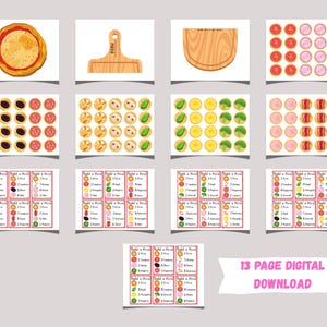 Puede incluir: Un juego de construcci&oacute;n de pizza imprimible en 13 p&aacute;ginas. El juego incluye una base de pizza, un cortador de pizza, una bandeja para pizza y varios ingredientes como pepperoni, champi&ntilde;ones, aceitunas y pimientos. El juego tambi&eacute;n incluye tarjetas con diferentes combinaciones de ingredientes.
