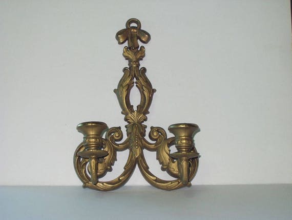 Vintage Home Interiors 1996 Ornate Candle Holder Wall Sconce Double Arm Antiqued Gold Usa 1217