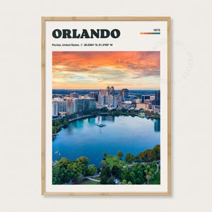 Real Photo - Poster di viaggio di Orlando, stampa murale della Florida, arredamento minimalista, skyline della città, regalo di viaggio (TP1NA71)