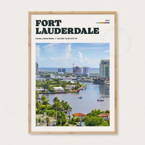 Foto reale - Poster di viaggio di Fort Lauderdale, stampa murale della Florida, arredamento minimalista, skyline della città, regalo di viaggio (TP1NA113)