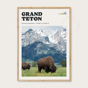 Real Photo - Grand Teton Travel Poster, Wyoming Wall Art, Mountain Home Decor, National Park Print, Travel Gift (TP1NA15)