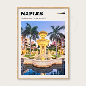 Foto reale - Poster di viaggio di Napoli, stampa murale della Florida, arredamento vintage per la casa, stampa della fontana Fleischmann, regalo di viaggio (TP1NA116)