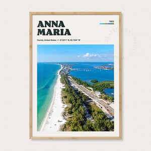 Foto reale - Poster di viaggio di Anna Maria, stampa da parete della Florida, arredamento vintage per la casa, stampa di paesaggi urbani sulla spiaggia, regalo di viaggio (TP1NA3)