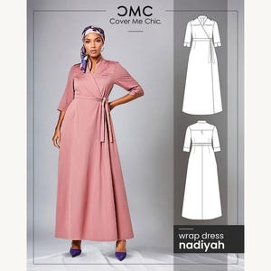 Patrón de costura para vestido largo cruzado Nadiyah (XS-4XL) / Línea A PDF con video