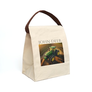 Canvas Lunch Bag, John Deere Tractor Design, Reusable Tote, Insulated Lunch Tote, Farmhouse Decor, Lunch Box for Men, Farmers Gift