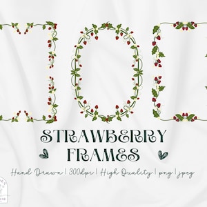 Strawberry Frame, Hand-Drawn PNG + JPG Borders, 5x7 Printable Card Template, Summer Fruit Invitations, Digital Scrapbooking,Instant Download