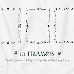 Marco dibujado a mano PNG y SVG / Clipart de arte de línea negra de 5 x 7 "/ Marcos de tarjetas imprimibles, invitaciones, diario / Descarga digital, Tema de corazón.