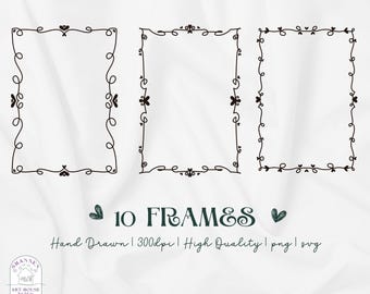 Hand-Drawn Heart Frame Clipart: Black Line Art PNG & SVG (Digital Download)