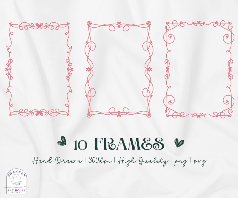 Pink Rectangular Frame Pink Swirl Frame Set: Romantic PNG/SVG Clipart (digital Download) - Etsy
