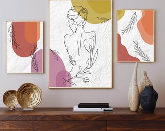 Abstract Line Art Woman Print Set: Boho Gallery Wall Decor (Digital Download)