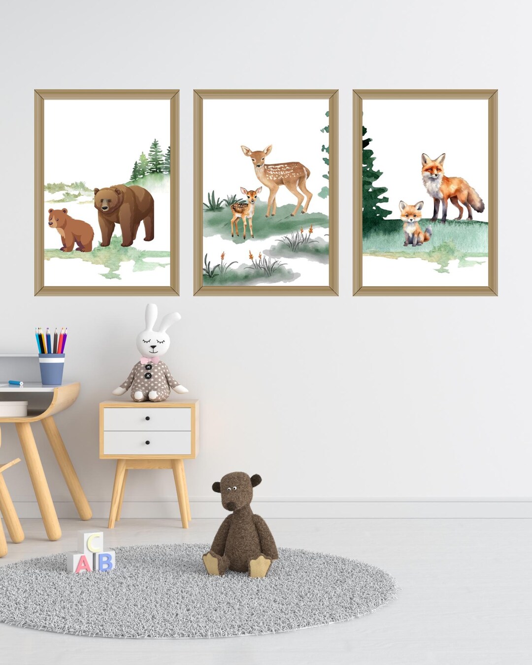 Woodland Animal Prints | Bear, Deer, Fox Print for Nursery Decor ...