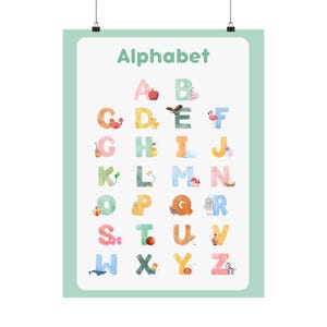 Buntes Alphabet Poster Druck, ABC Poster für Kinder, Spielzimmer Kunst, Lernwanddekor, Kinderzimmerdruck, Kinder lernen