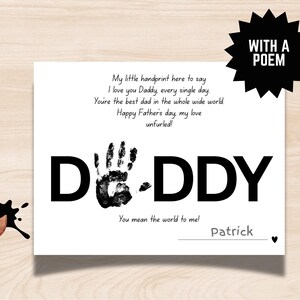 Manualidad para el Día del Padre con huella de mano para papá, poema imprimible con huella de mano de bebé, regalo DIY para el Día del Padre para niños pequeños, arte con huella de mano de papá