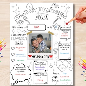 Alles über meinen tollen Vater, Vatertag Fragebogen, Alles über Papa Vatertagsfragebogen, Papa Geschenke von Kindern, DIY Vatertags Malkarten Aktivität