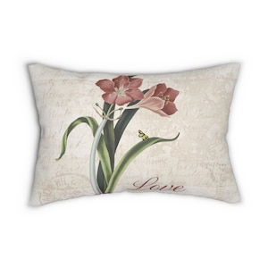 Lumbar Pillow, Beautiful Vintage Floral  Pillow, Home Decor, Botanical Throw Cushion, Spring Decoration, Accent pillow.