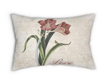 Vintage Floral Lumbar Pillow: Botanical Home Decor (20"x14")