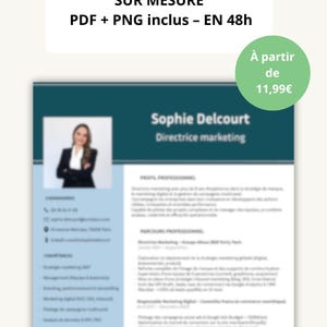 CV personalizado profesional / Creación sobre medida en 48h / PDF y PNG / Carta de motivación incluida / Diseño moderno Figma