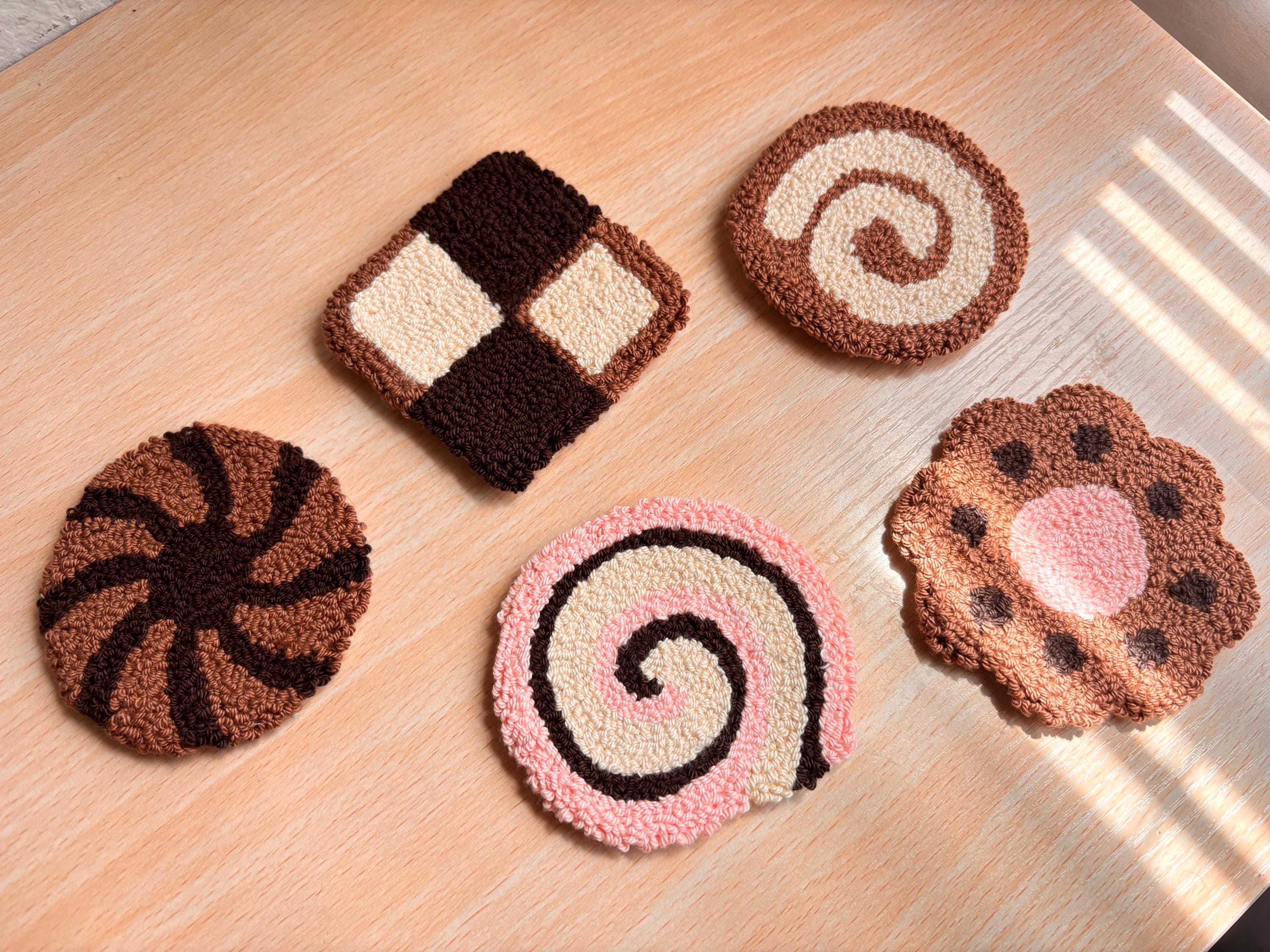 Cute Mug Rugs, Cookie Coasters, Mug Rug Coaster, Punch Needle Coasters, Handmade Gift