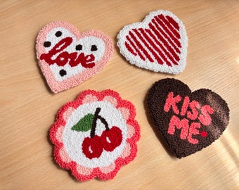Cute Mug Rugs, Mug Rug Coaster, Punch Needle Coasters, Handmade Gift