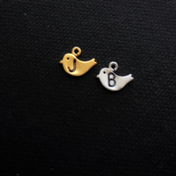 Add On a Initial Bird Charm, Add Tiny Bird initial, Personalized Bird Charm, Silver or Gold Charm