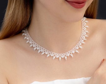 Simple Bridal Necklace, Elegant Crystal Necklace, Dainty Collar Necklace, Bridal Shower Gift, Wedding Gift
