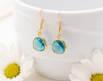 Blue Zircon Earrings Dangle, Aqua Blue Earrings, Something Blue, Bridesmaid Earrings, Birthstone Jewelry