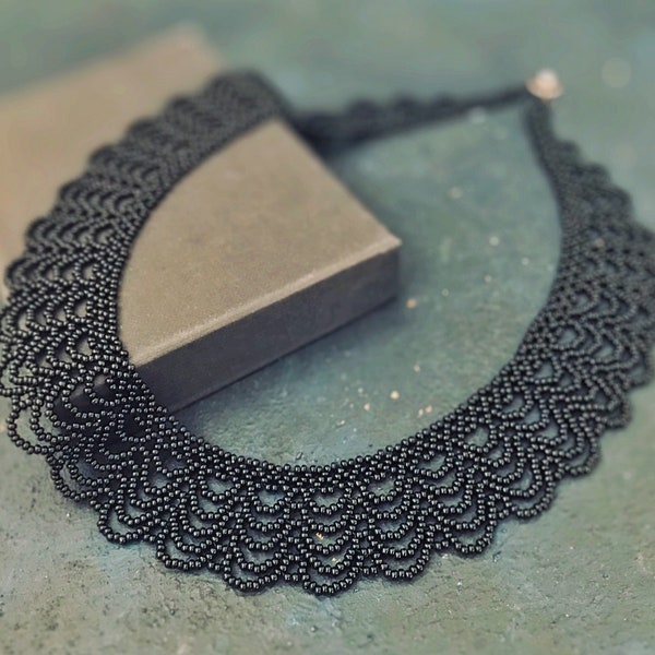 Black Lace Collar, Gothic Beaded Necklace, RBG Collar Necklace Black, Spider Web Necklace, Victorian Gothic Necklace