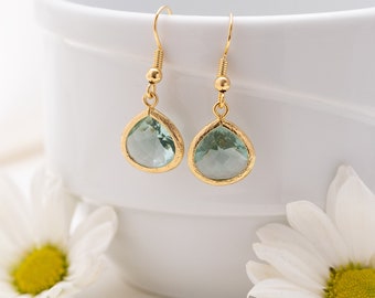 Erinite Drop Earrings, Aqua Dangle Earrings, Sage Green Wedding, Pale Green Earrings, Green Bridesmaid Jewelry