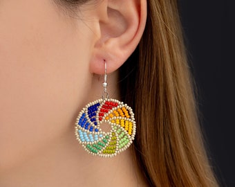 Rainbow Disc Earrings, Dainty Circle Earrings, Gay Pride Jewelry, Lesbian Couple Gift, Unique Birthday Gift