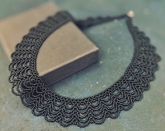 Black Lace Collar, Gothic Beaded Necklace, RBG Collar Necklace Black, Spider Web Necklace, Victorian Gothic Necklace