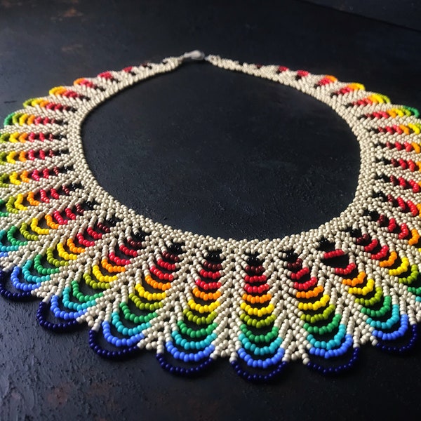 Rainbow Beaded Collar Necklace: LGBT Pride Statement Jewelry