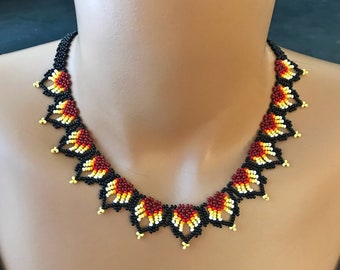 Simple Casual Necklace, Huichol Bib Necklace, Choker Collar Necklace, Filigree Evening Collar, Gift for Her