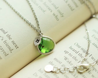 Apple Green Pendant, Custom Charm Necklaces, Personalized Peridot Necklace, Silver Birthstone Necklace, Bridesmaid Gift