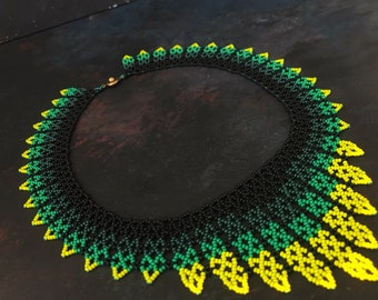 Bib Green Necklace, Victorian Style Necklace, Statement Collar Necklace, Shape V Necklace