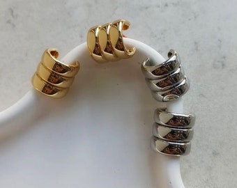 Triple Stud Earrings, Gold and Silver Hoops, Unique Hoop Earrings, Multi Layered Design, Perfect Gift for Her