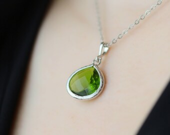 Peridot Necklace Silver, August Birthstone Necklace, Green Apple Pendant, Bridesmaid Necklace, Peridot Jewelry