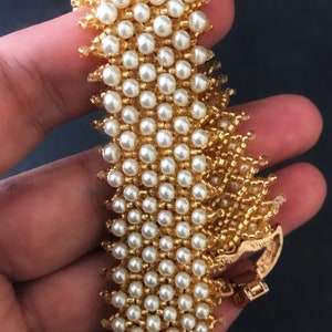 Bridal Gold Bracelet, Pearl Cuff Bracelet, Jewelry Gift for Women, Gold Wedding Idea, Bridesmaid Jewelry image 4