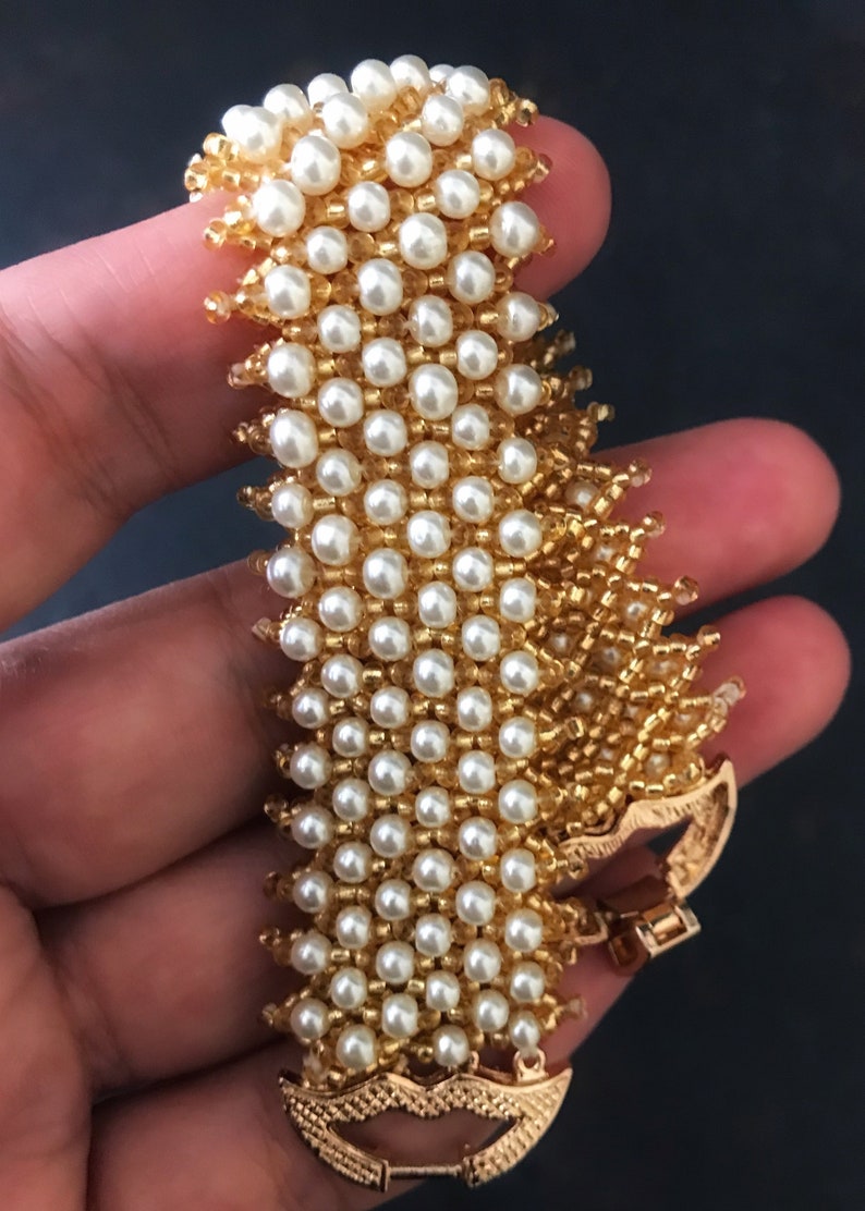 Bridal Gold Bracelet, Pearl Cuff Bracelet, Jewelry Gift for Women, Gold Wedding Idea, Bridesmaid Jewelry image 4