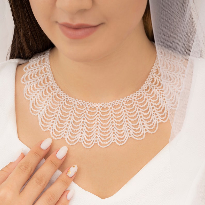 Bridal Lace Collar, Gothic Collar Necklace, Beaded Choker Collar, White Bridal Necklace, Statement Collar Necklace image 5