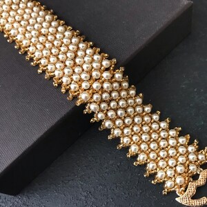 Bridal Gold Bracelet, Pearl Cuff Bracelet, Jewelry Gift for Women, Gold Wedding Idea, Bridesmaid Jewelry image 2