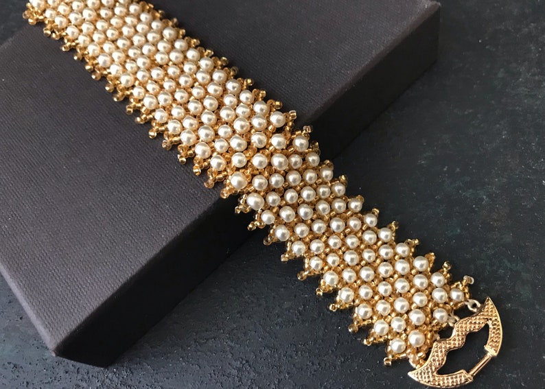 Bridal Gold Bracelet, Pearl Cuff Bracelet, Jewelry Gift for Women, Gold Wedding Idea, Bridesmaid Jewelry image 2