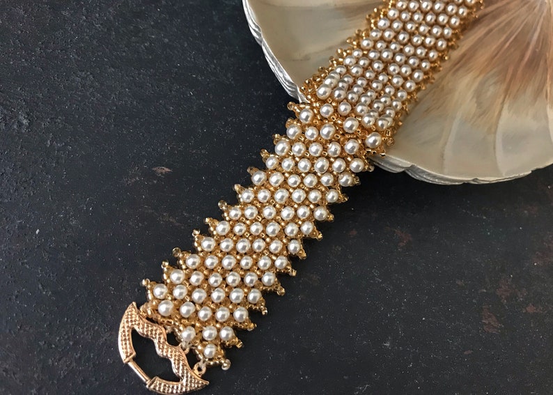 Bridal Gold Bracelet, Pearl Cuff Bracelet, Jewelry Gift for Women, Gold Wedding Idea, Bridesmaid Jewelry image 3