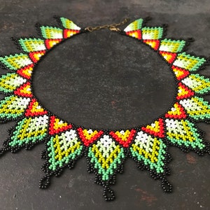 Boho Huichol Necklace, Beaded Statement Necklace, Bib Collar Necklace, African Jewelry, Gift For Woman image 2