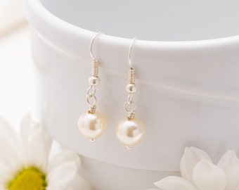 Cream Pearl Drop Earrings, Bridal Pearl Earrings, Bridesmaids Earrings, Ivory Cream Swarovski Pearl Earrings