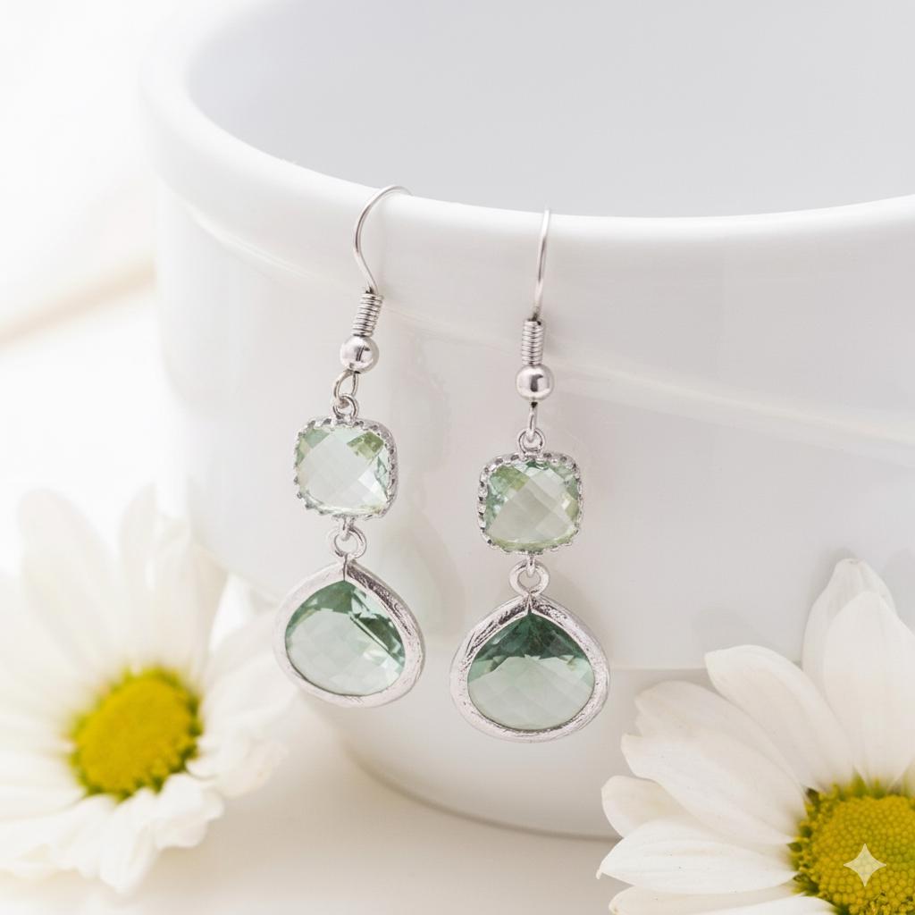 Erinite Green Crystal Drop Earrings: Gold Framed Elegant  display picture 1
