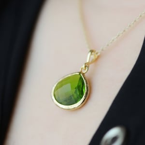 Peridot Teardrop Necklace: Gold August Birthstone Pendant