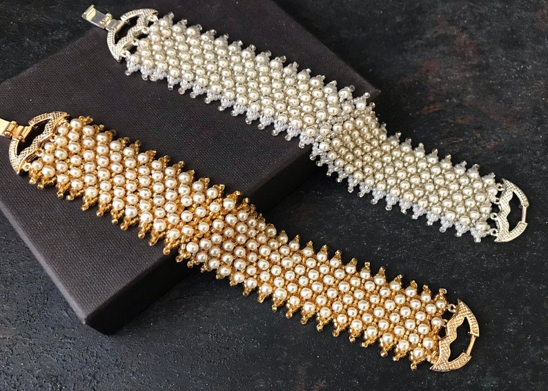 Delicate Set of 2 Bracelets: Silver Bridesmaid Bracelet, Gold Bridesmaid Bracelet, Bridesmaid Pearl Bracelet, Silver and Gold Bracelets image 1