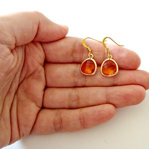 Cute Orange Earrings, Tangerine Drop Earrings, Indian Yellow Dangle Earrings, Silver Crystal Earrings, Bridesmaid Earrings zdjęcie 10