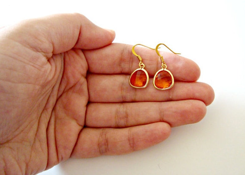Cute Orange Earrings, Tangerine Drop Earrings, Indian Yellow Dangle Earrings, Silver Crystal Earrings, Bridesmaid Earrings zdjęcie 10
